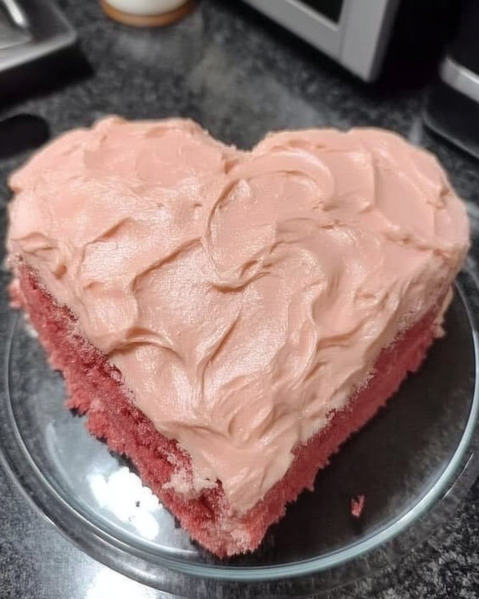 Valentine Cake 13 Process shot of cutting round cake in half and placing against square cake