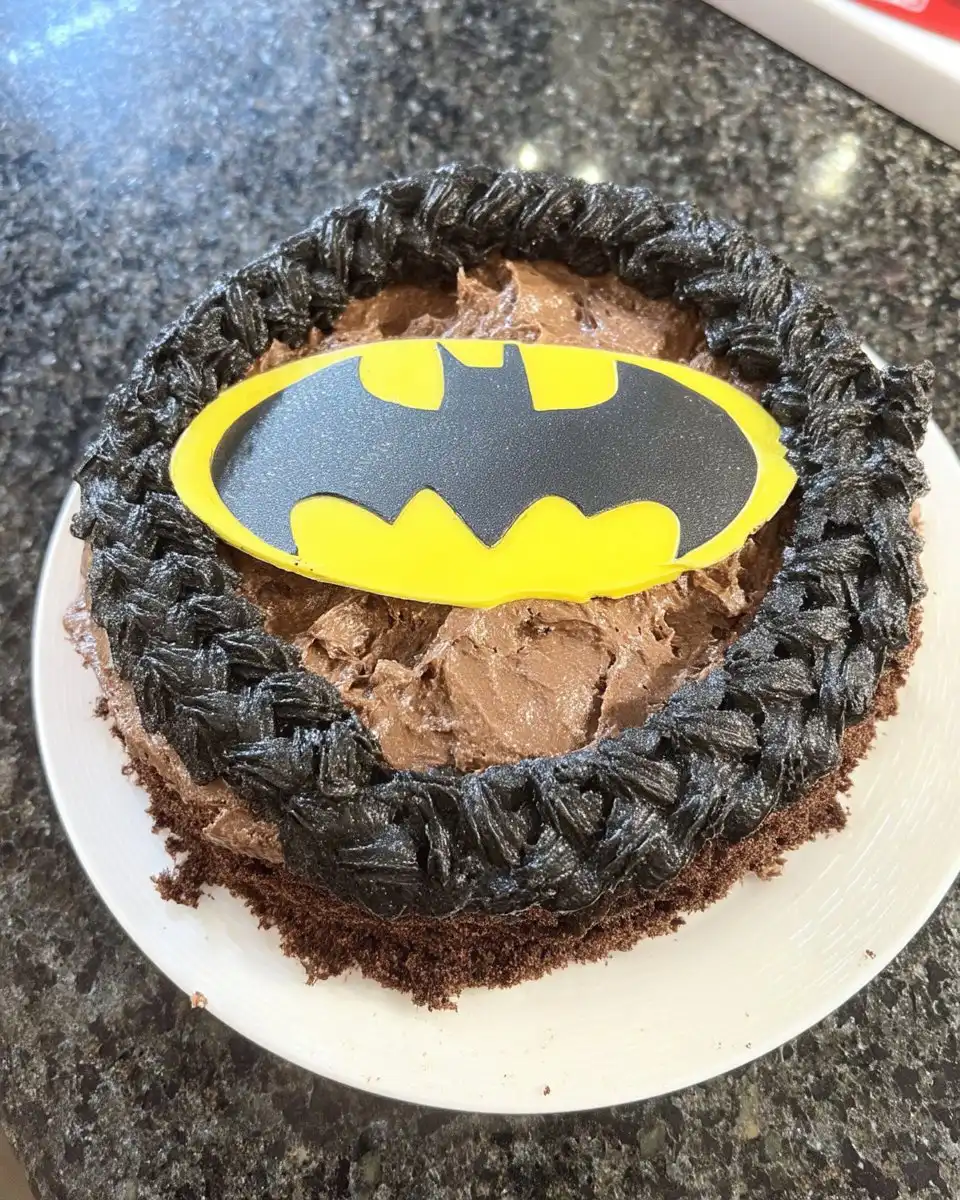 Batman Cake 10 Sliced lemon loaf cake revealing a black batman shape inside