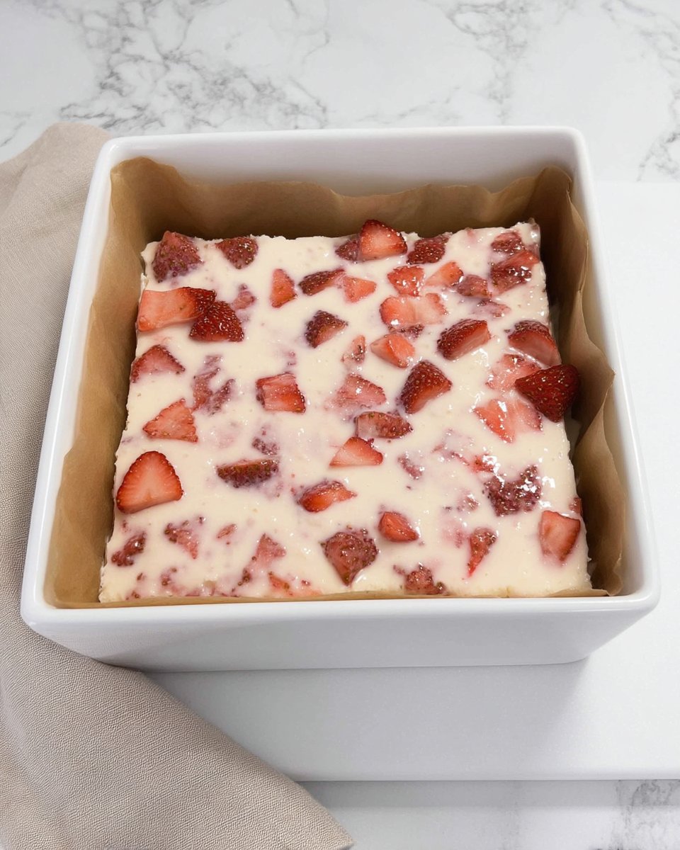 Ingredients for strawberry poke cake including white cake mix and freeze dried fruit