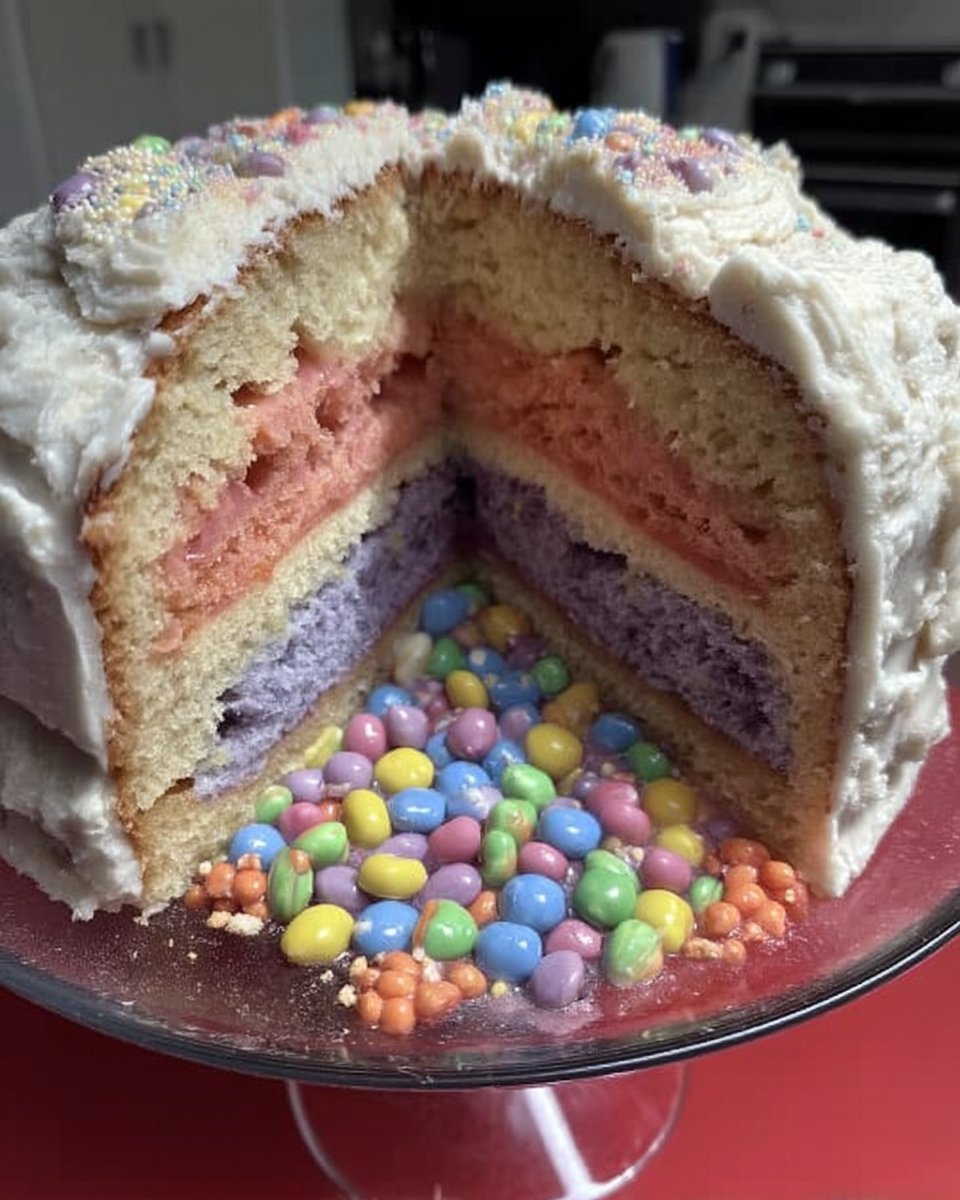 Cutting a round hole in the center of a vanilla cake layer
