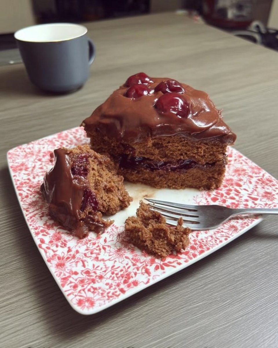 Ingredients for chocolate cherry dump cake including cake mix and pie filling