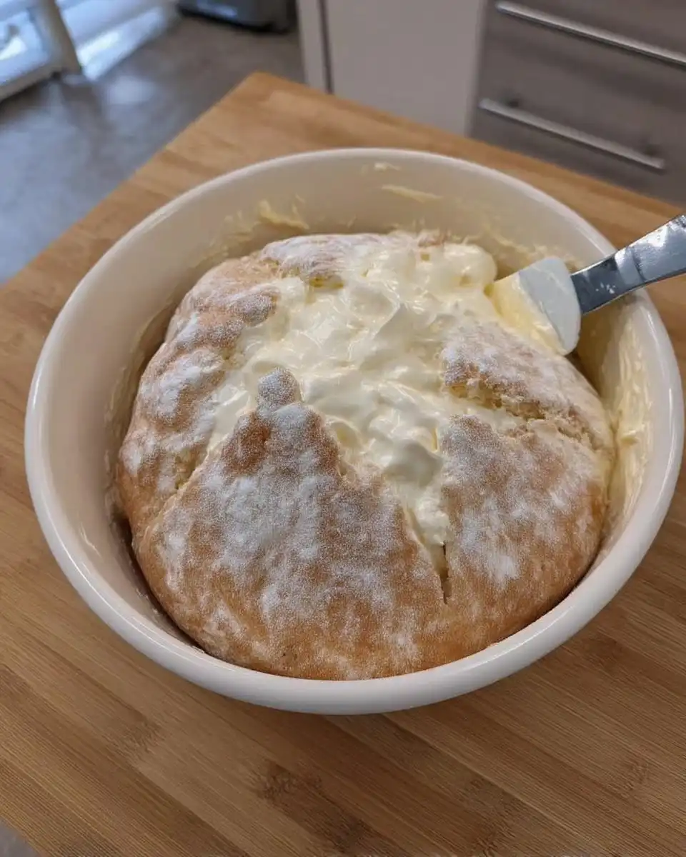 Folding stiff egg whites into yellow cake batter
