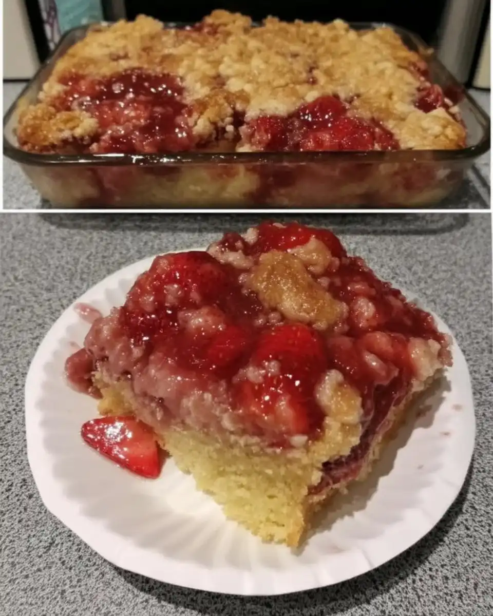 Strawberry Rhubarb Cake 12 Fresh strawberries rhubarb stalks and flour bowl