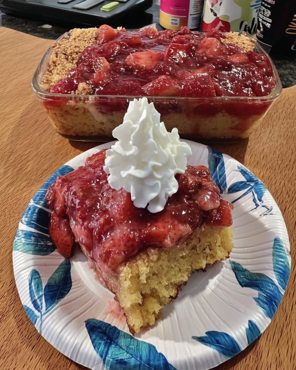 Home - Melt Cake - Baking that Melts in Your Mouth 4 Soft pink fresh strawberry sheet cake slice on a plate