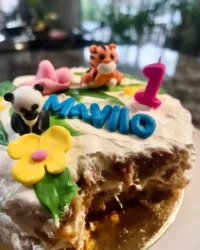 Jungle theme cake with chocolate sponge and orange cream filling