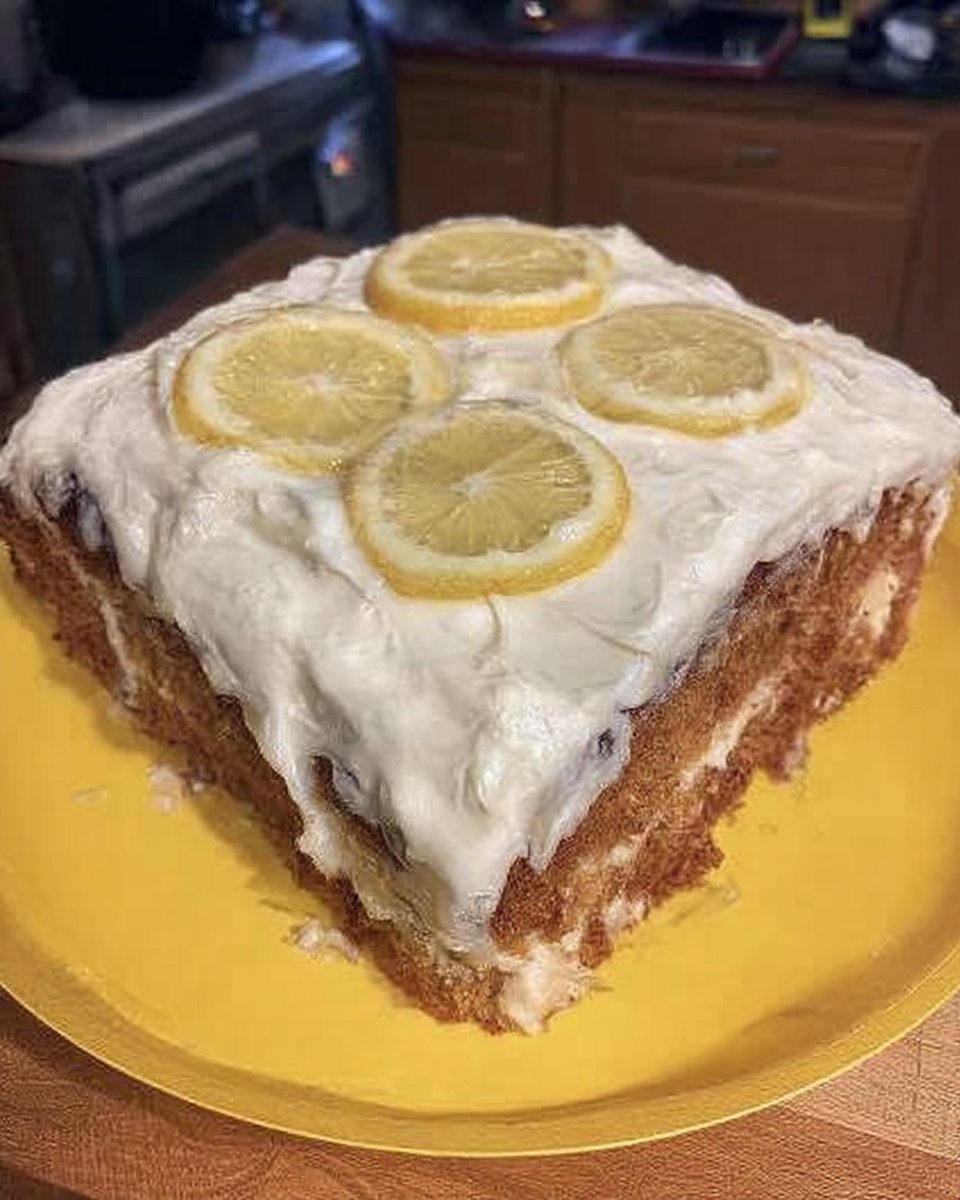Whole lemon cake topped with frosting served with tea