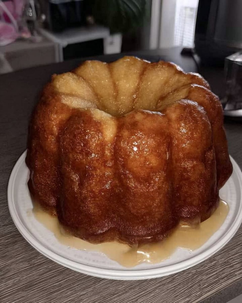 Glazing a golden lemon pound cake on a wire rack