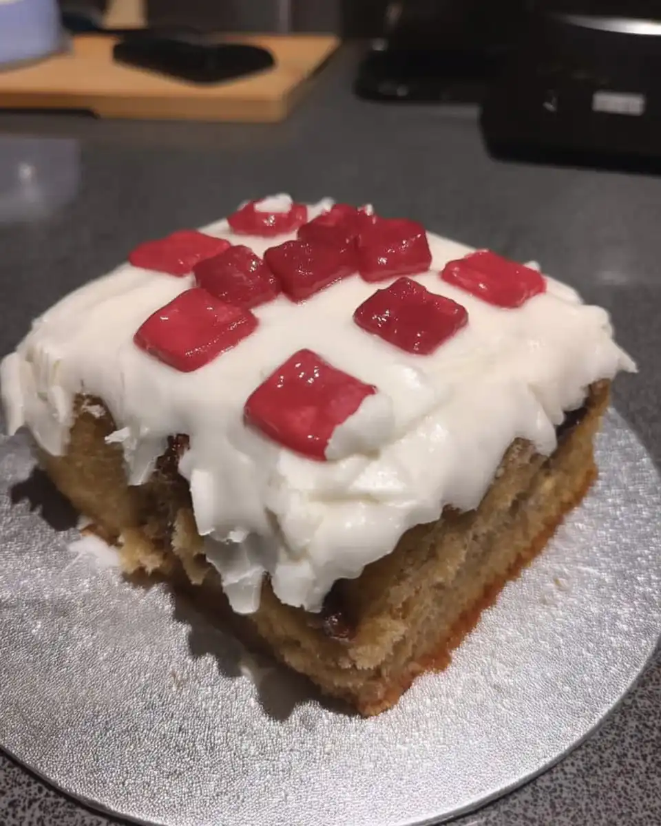 Minecraft Cake 10 Minecraft cake square chocolate cake with white marzipan top and red specks