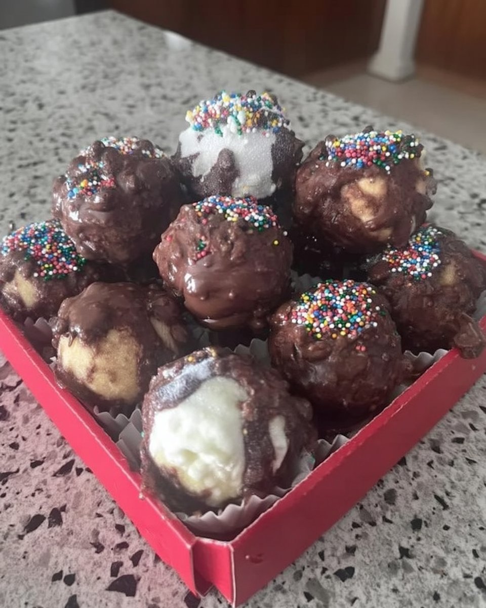 Chocolate cake batter mixing in a bowl with bubbles
