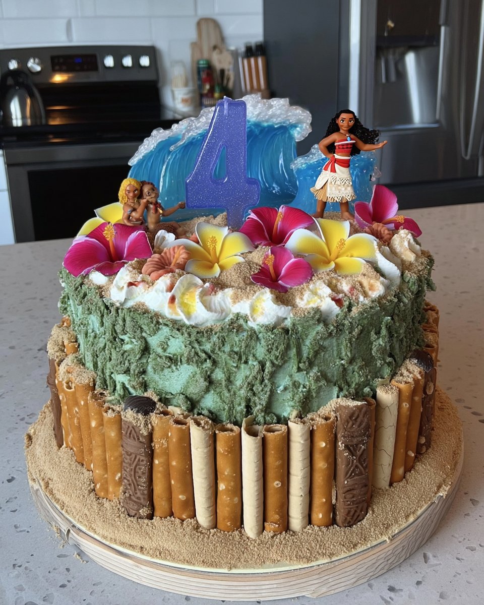 Moana Cake 14 Slice of moana cake on a plate showing layers