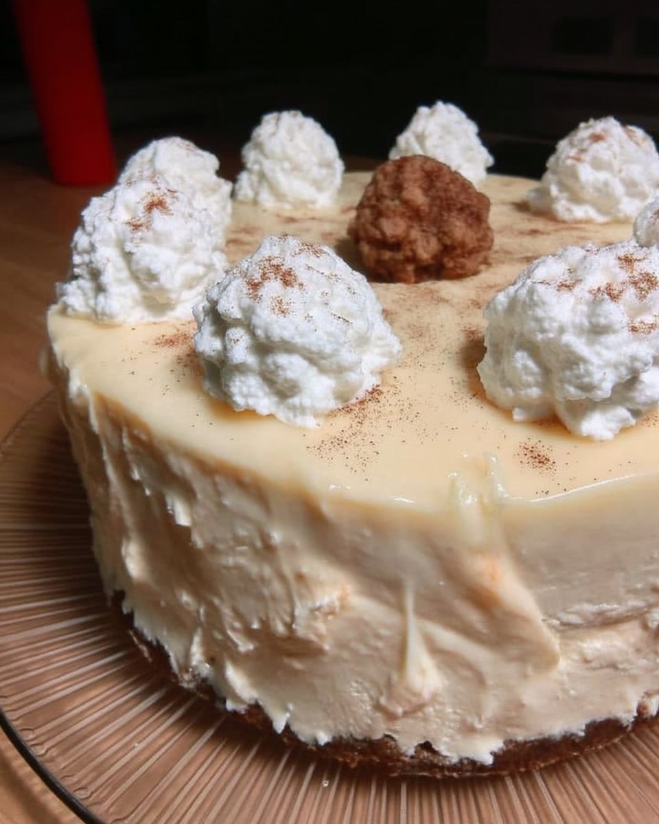 Slice of moist eggnog cake with creamy frosting on a plate