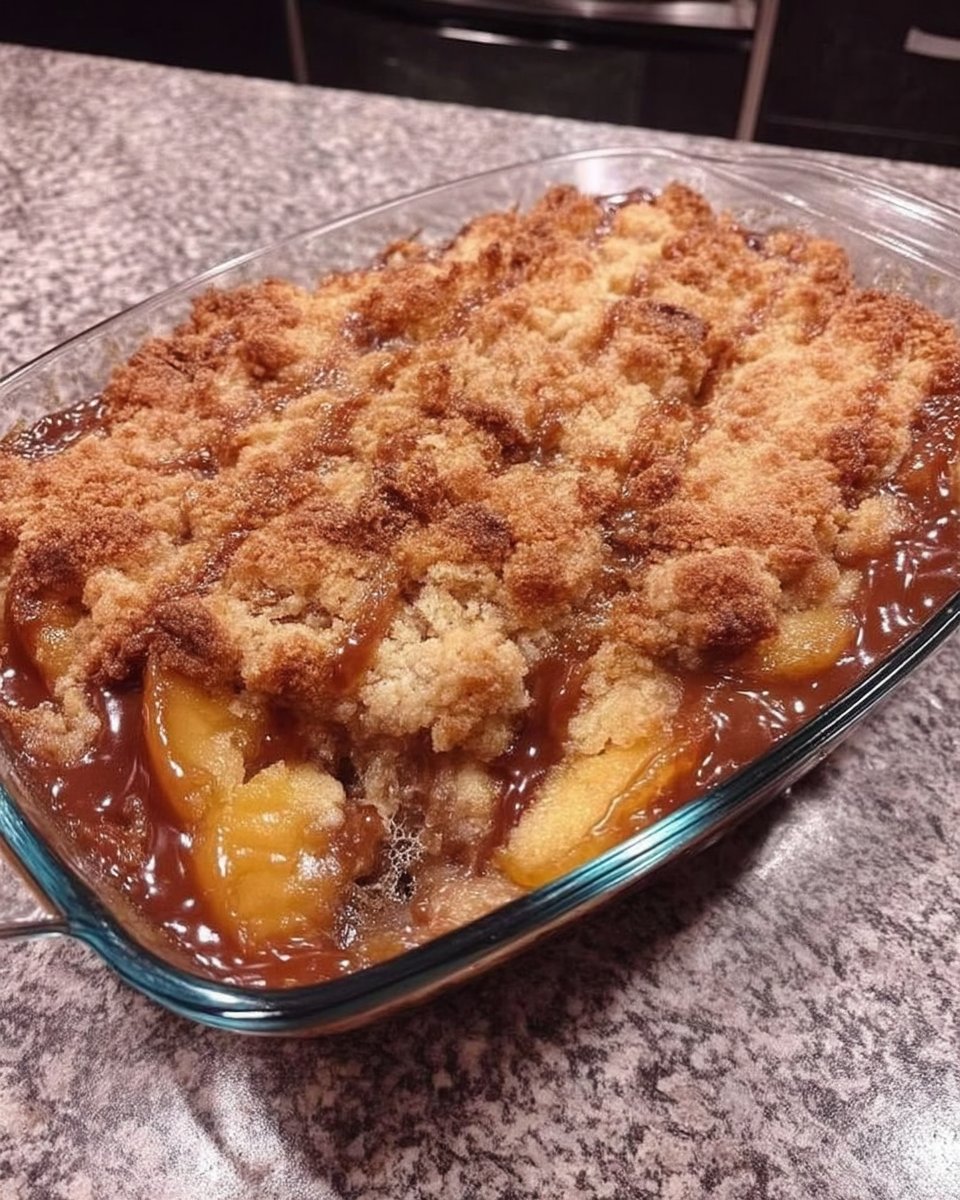 Slice of moist peach cake on a plate