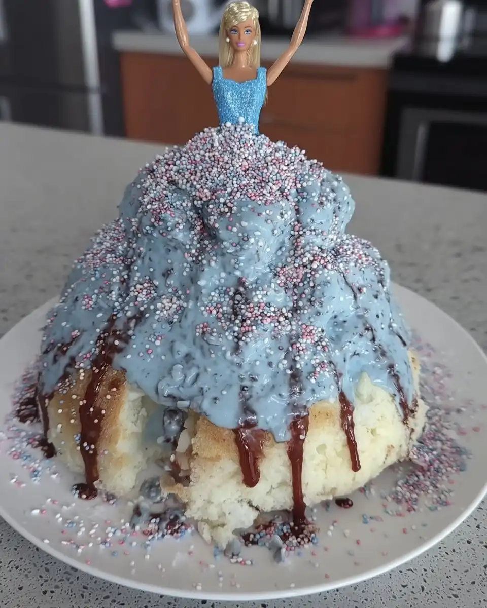 Tsunami Cake 13 Blue ganache on a spoon showing the perfect dripping consistency