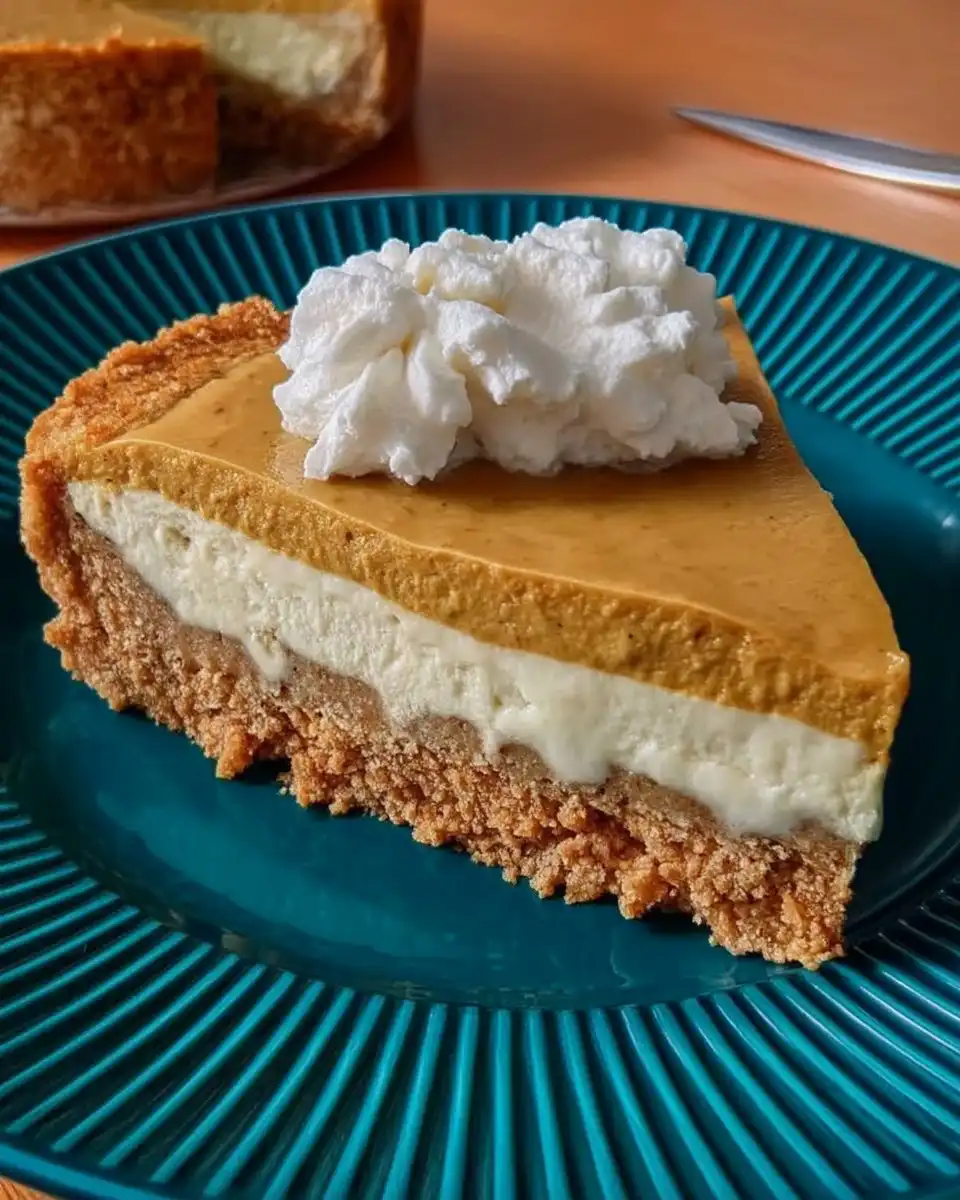 Piping whipped cream swirls on pumpkin cheesecake