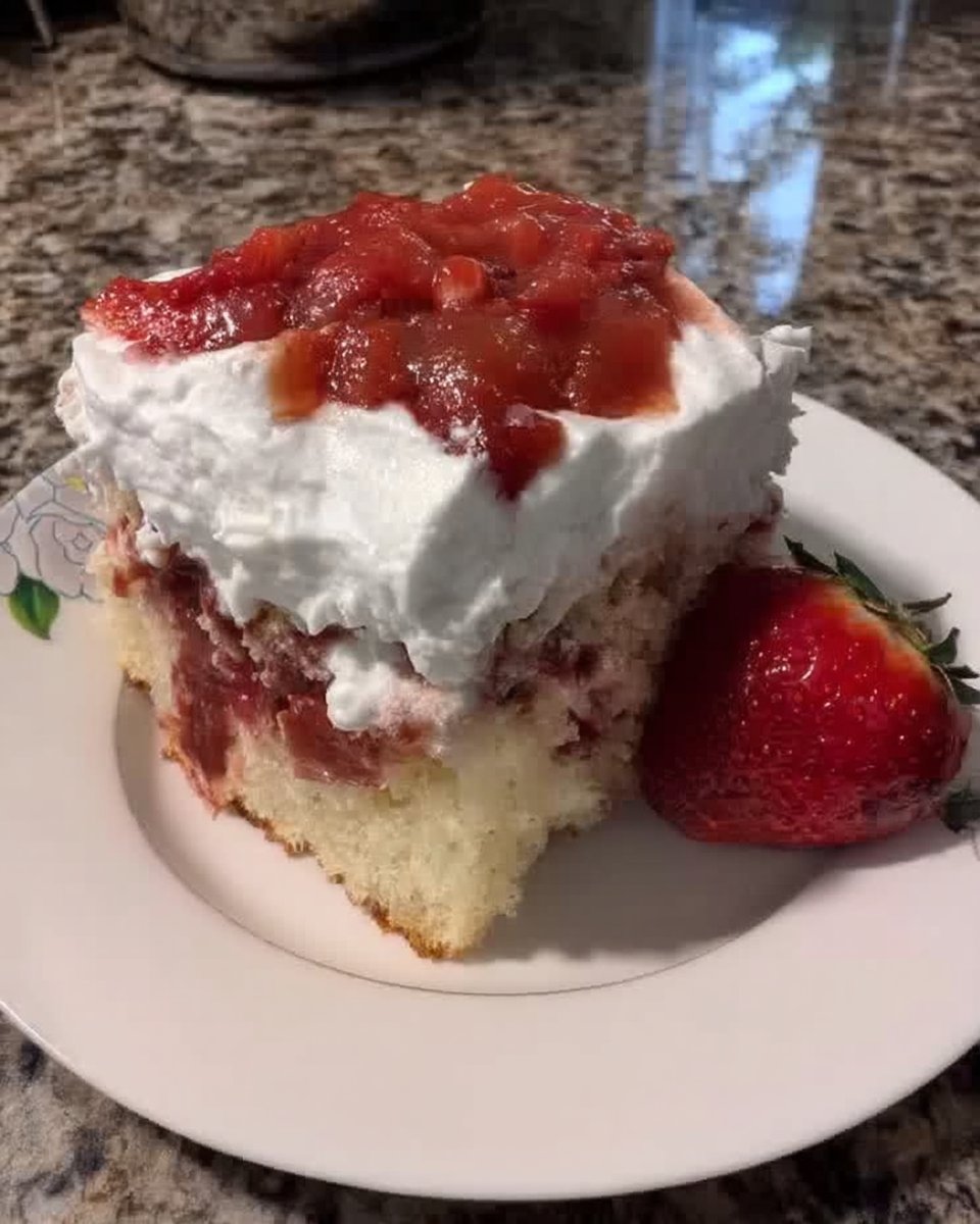Using a straw to poke holes in a baked white cake