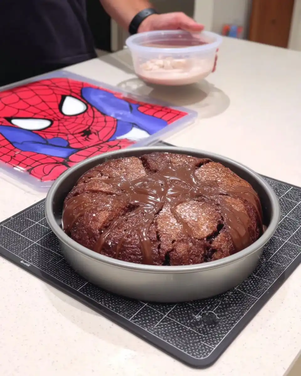 Spider Man Cake 12 Packages of red black and white fondant next to a cake mix box