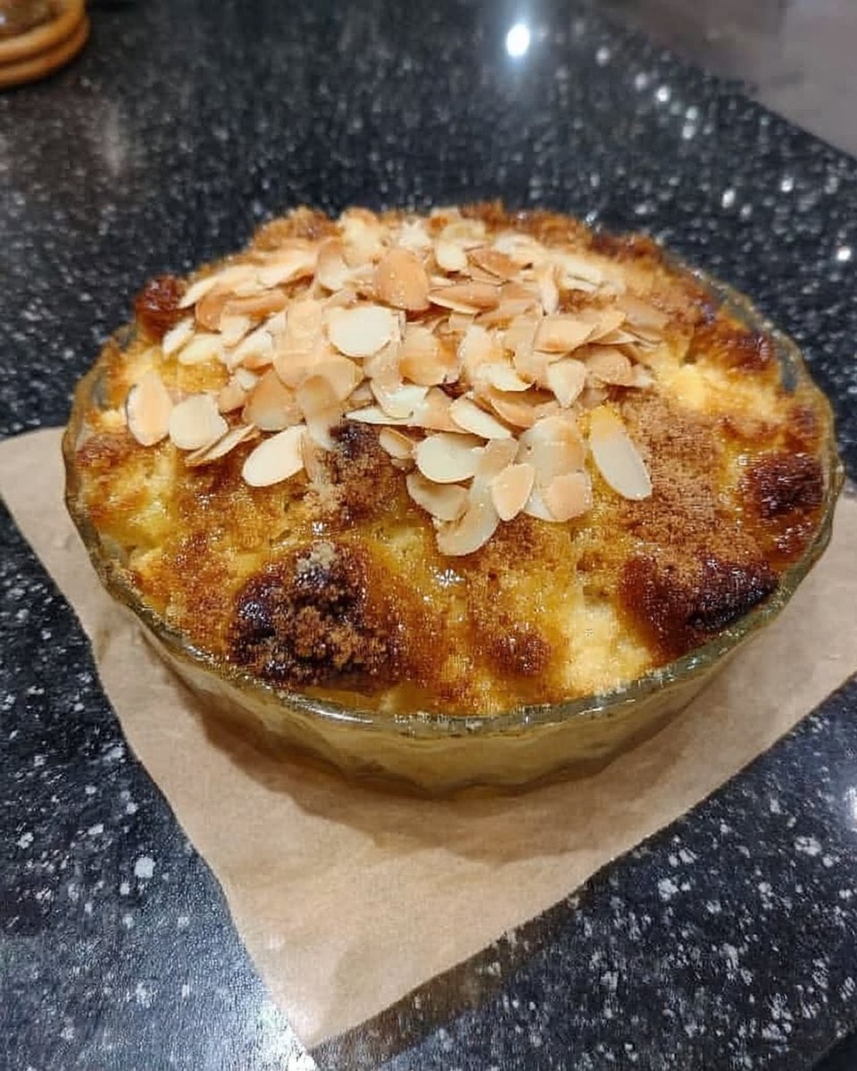 Serving spoon lifting a portion of peach dump cake with vanilla ice cream showing steam