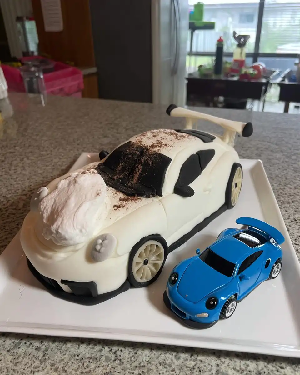 Car Cake 14 Sliced vanilla car cake showing soft texture