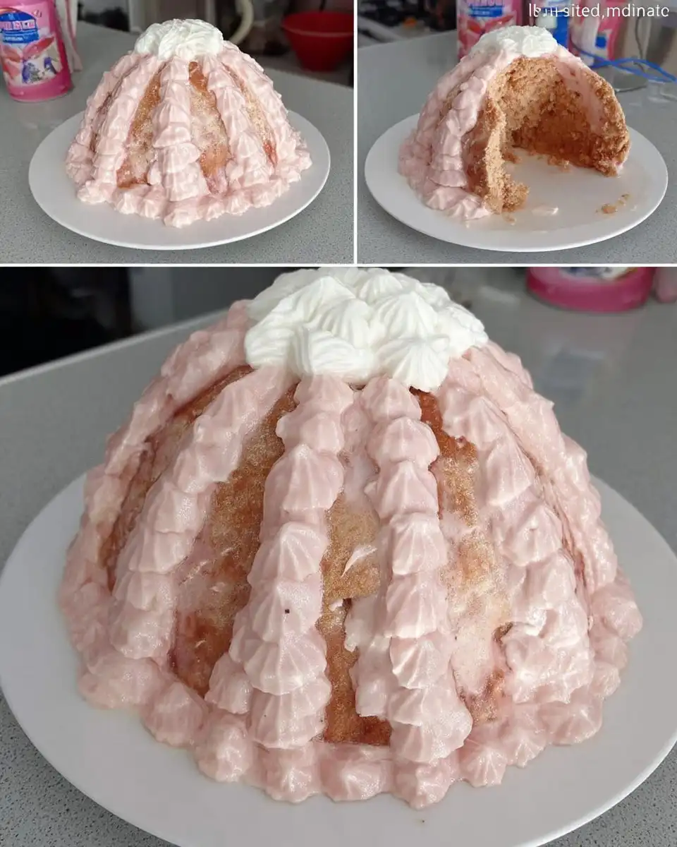 Sliced doll cake showing three layers of sponge and cream