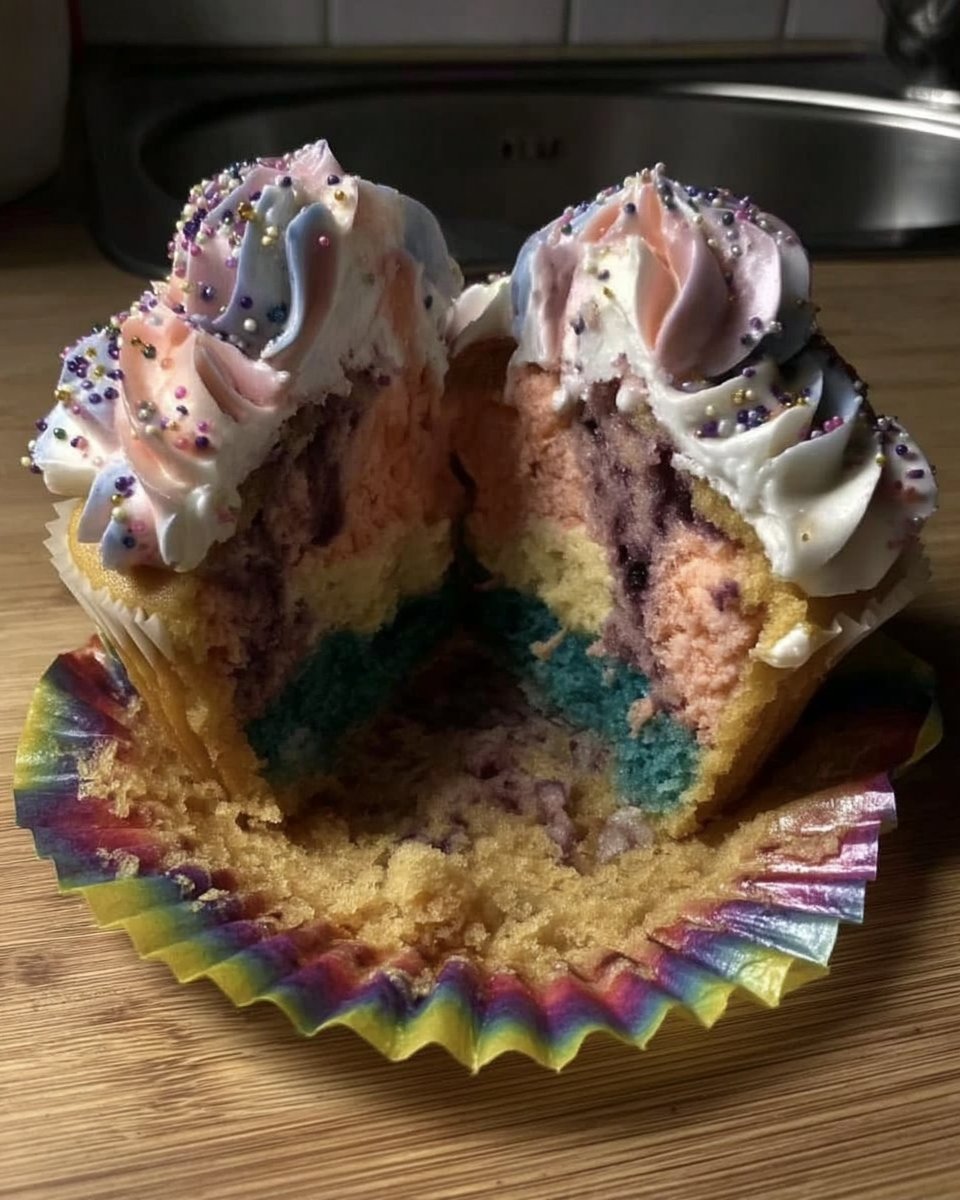 Cute Cake 13 Spooning colorful batter into muffin tin for cute cake