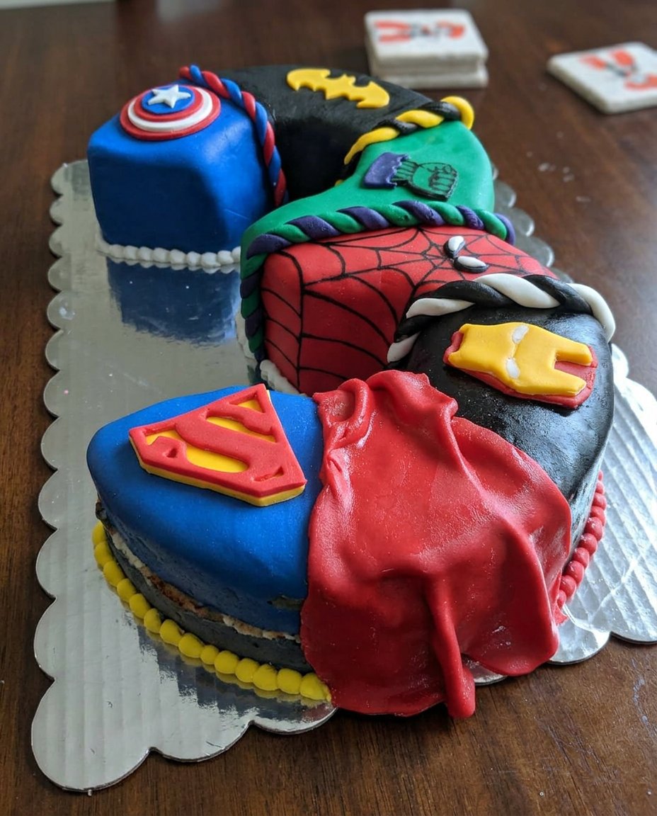 Cake birthday boy decorated with lollipops and various candies