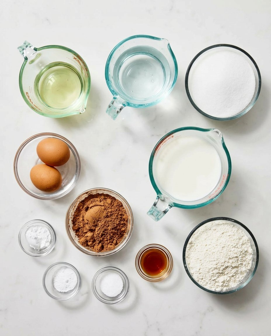 Precise measurements of flour cocoa and buttermilk for chocolate cake