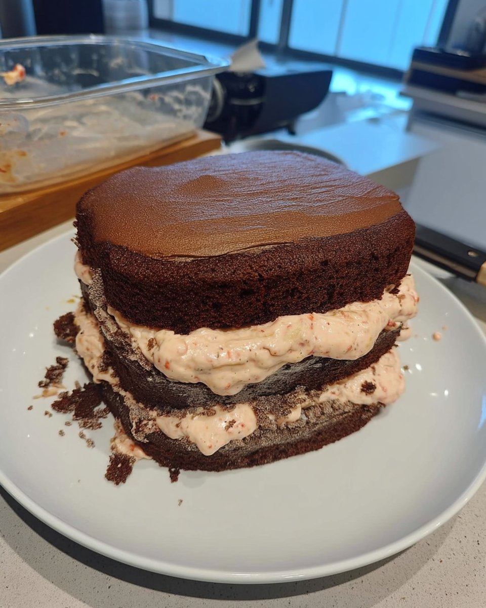 Strawberry Chocolate Cake 2 12 Mise en place for chocolate cake including sifted cocoa, buttermilk, and fresh strawberries