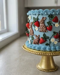 A two-layer bday cake with white buttercream frosting and colorful sprinkles