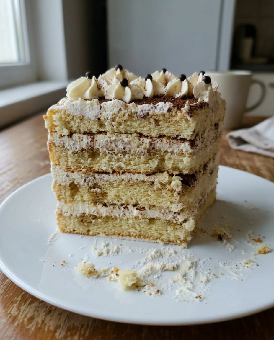 Tiramisu Cake 13 A hand dipping a ladyfinger into a bowl of espresso for exactly two seconds