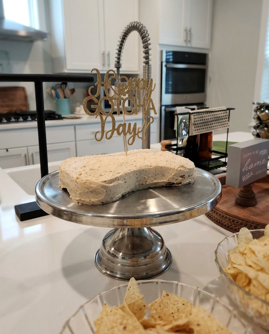 Ingredients for a dog cake including carrots, peanut butter, and whole wheat flour arranged neatly.