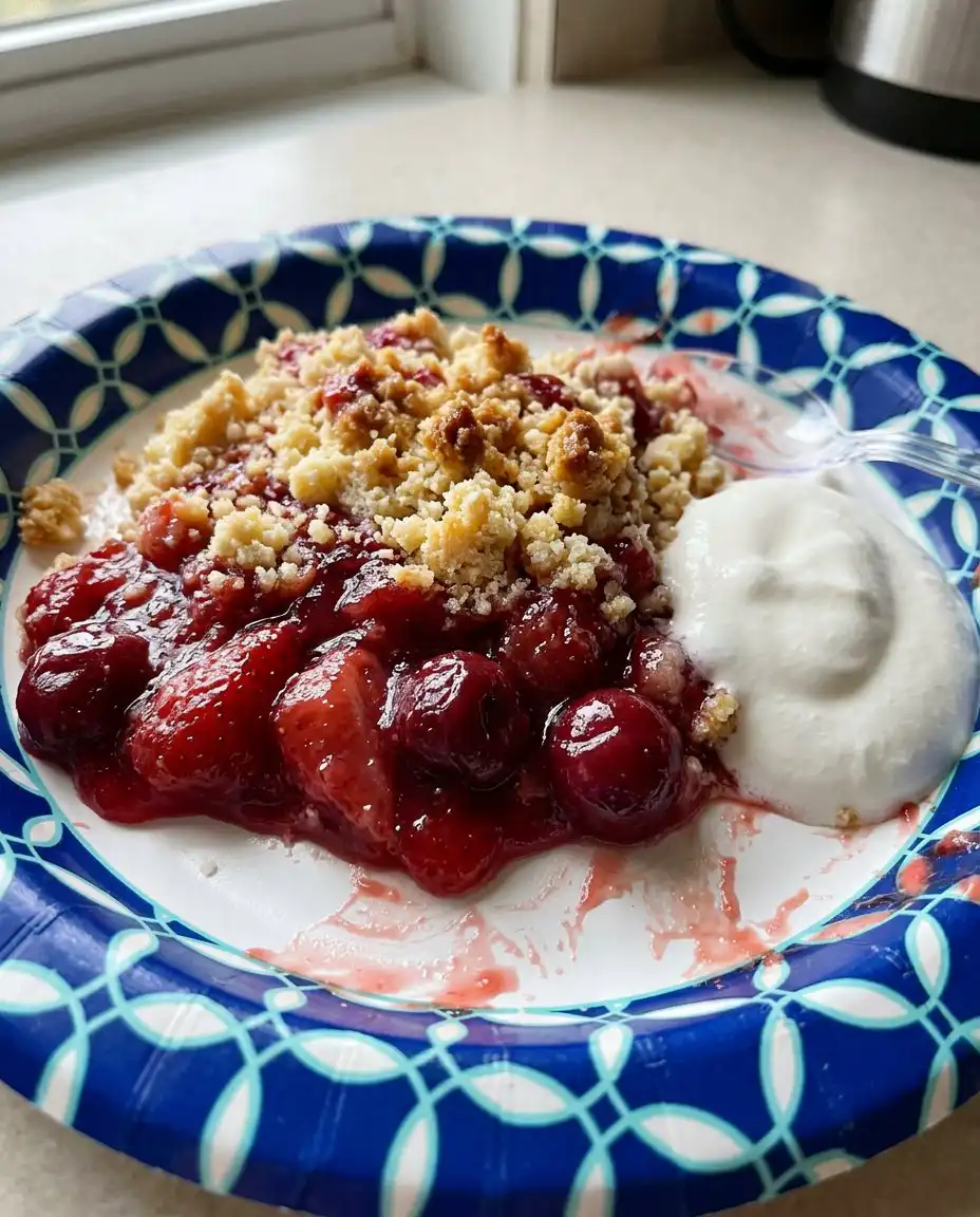 Ingredients for cherry dump cake including pineapple cherry filling and cake mix