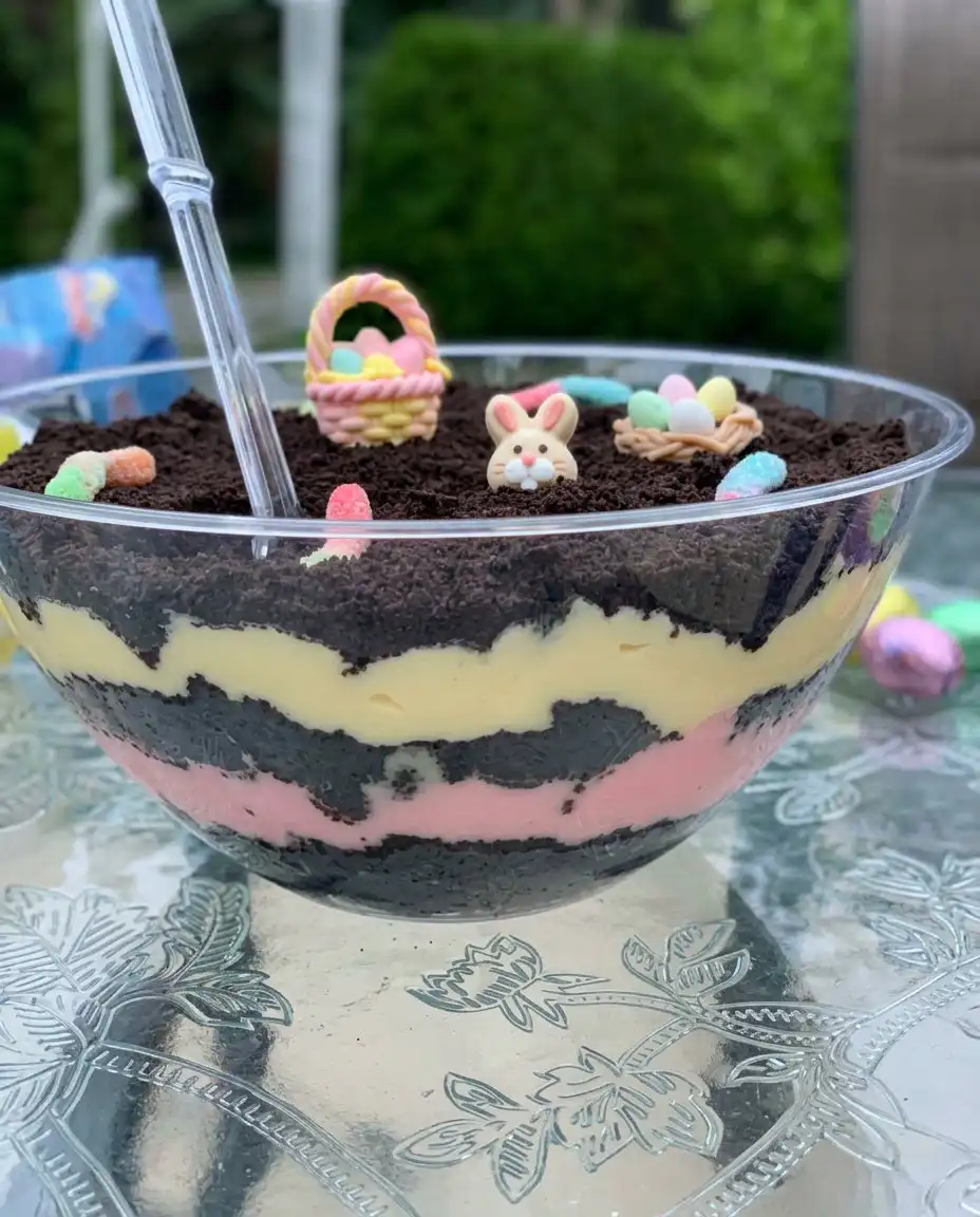 Easter Dirt Cake 14 Individual servings of Easter dirt cake in clear glass jars
