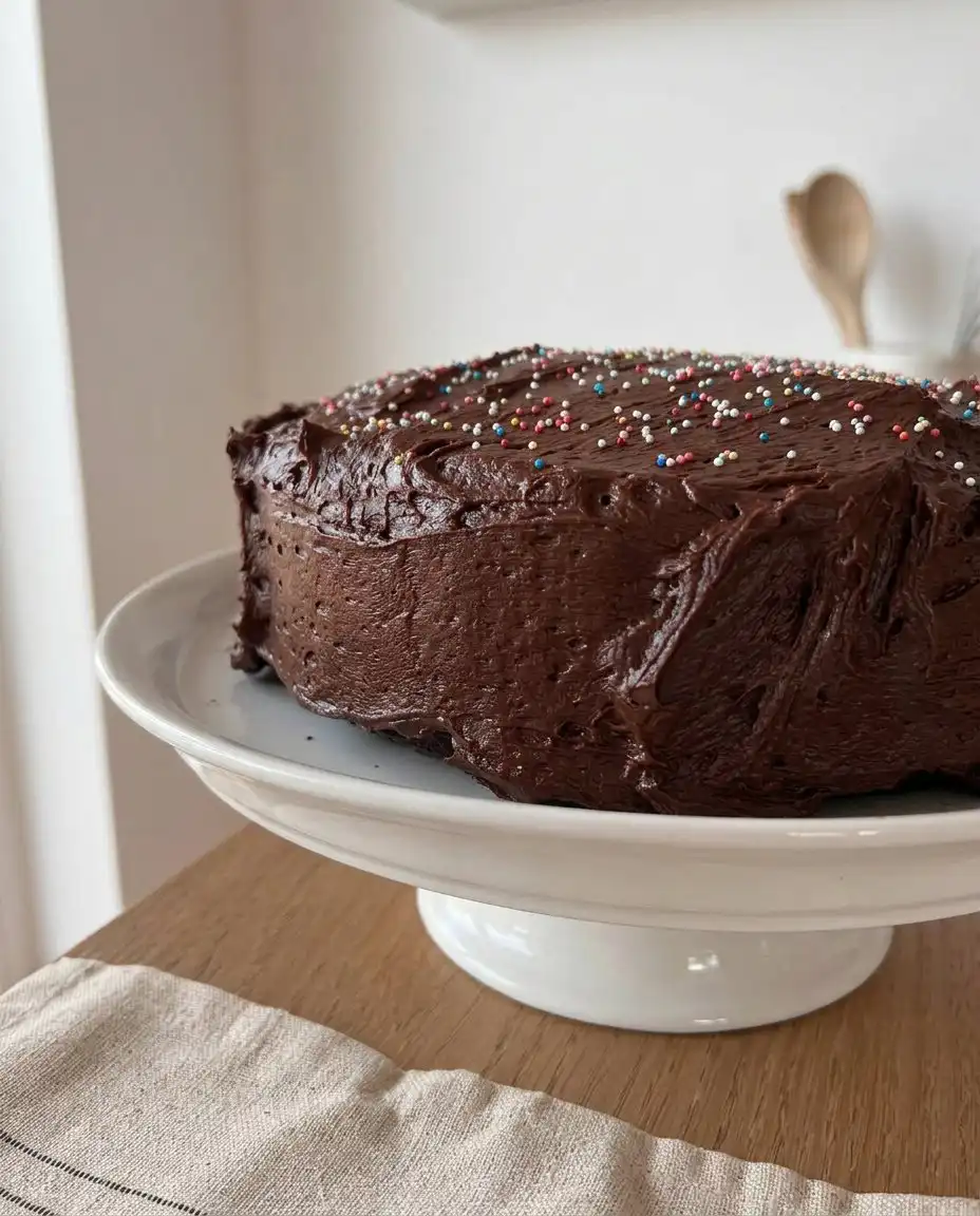 Pantry staples like cocoa powder flour and buttermilk arranged for easy chocolate cake