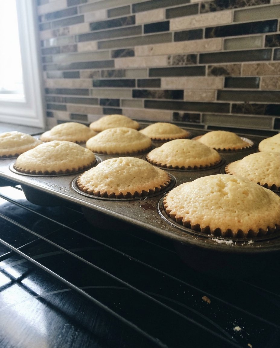 Smooth fairy cake batter in a mixing bowl