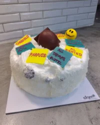 A moist farewell cake with white italian buttercream and colorful sprinkles