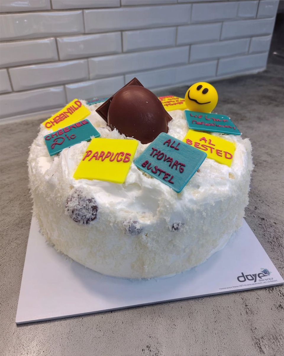 A moist farewell cake with white italian buttercream and colorful sprinkles