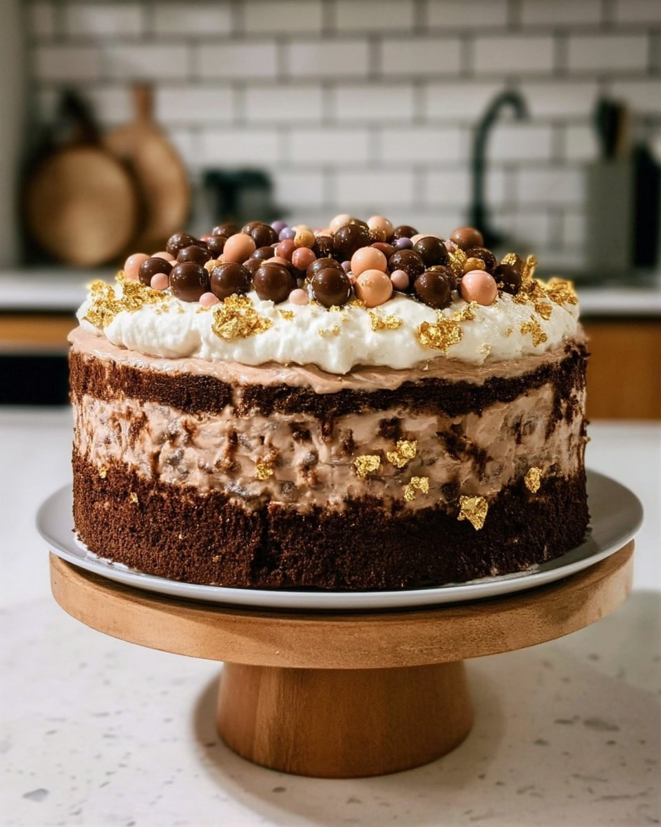 A stunning fault line cake with yellow cake layers and Nutella buttercream