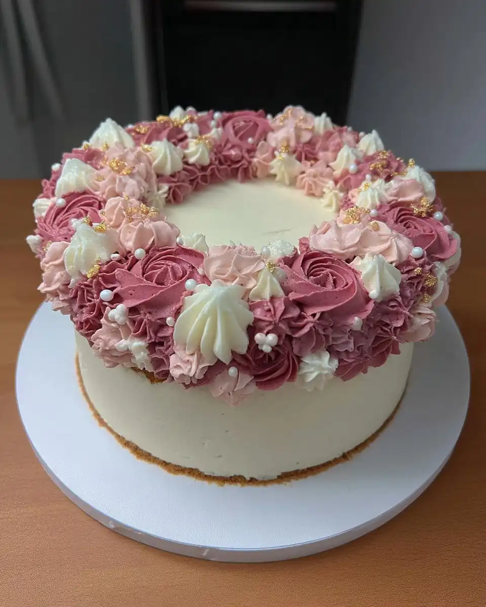 Ingredients for a floral cake including rose water, Greek yogurt, and superfine sugar on a marble surface.