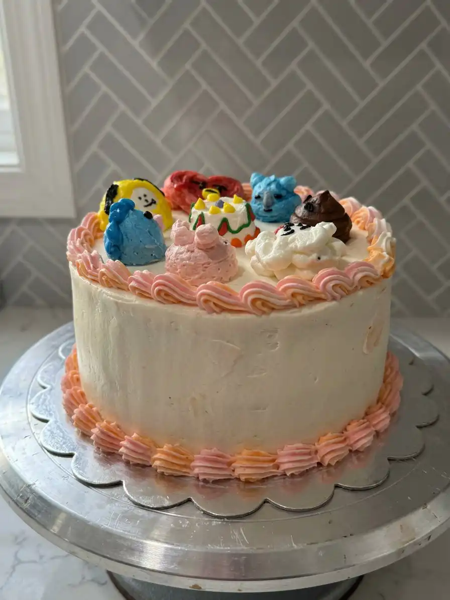 Close up of fluffy vanilla buttercream being whipped for a bts cake