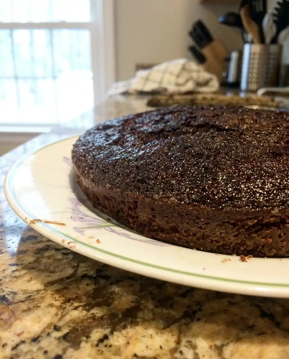 A fully frosted vegan chocolate cake served next to a cup of Turkish coffee.