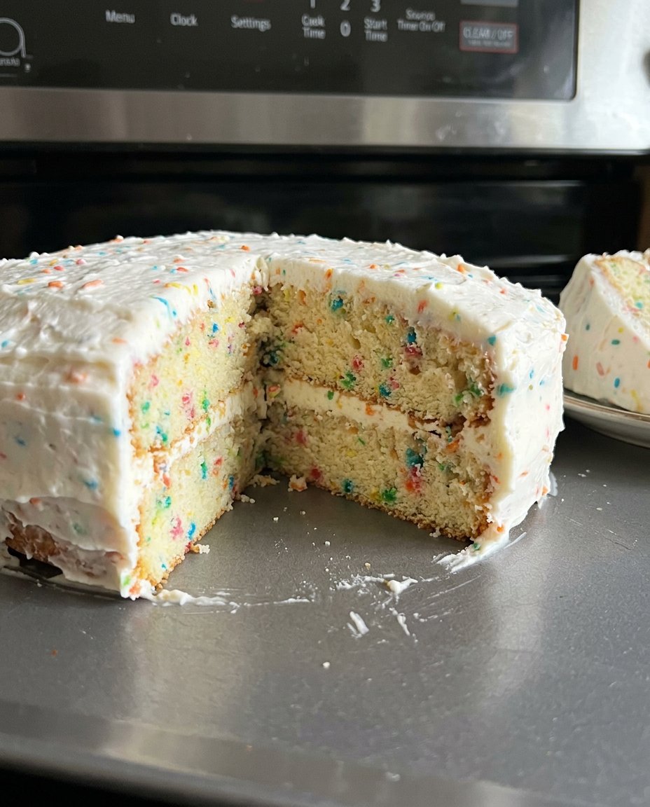 A close up shot of a homemade cake with a fluffy and tender crumb