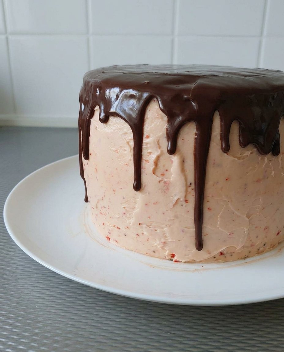 Ingredients for strawberry cake including fresh berries cream cheese and white chocolate
