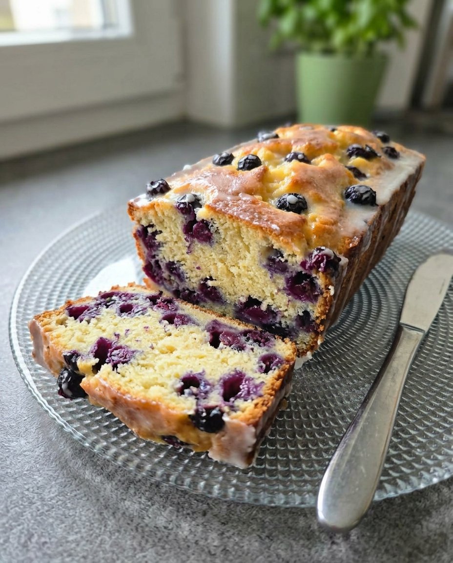 Fresh lemons, blueberries, buttermilk, and butter arranged on a kitchen counter