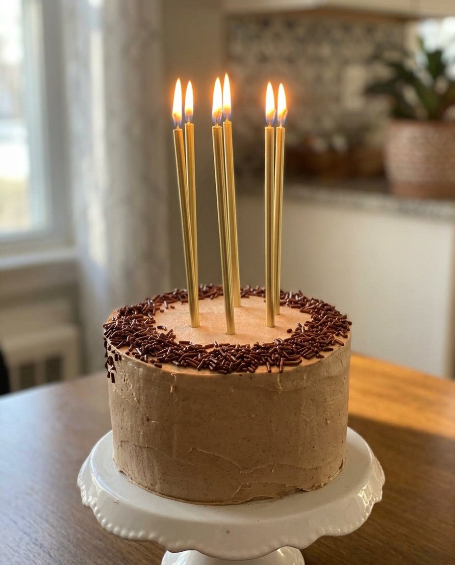 A hand mixing cake batter in a glass bowl with a spatula