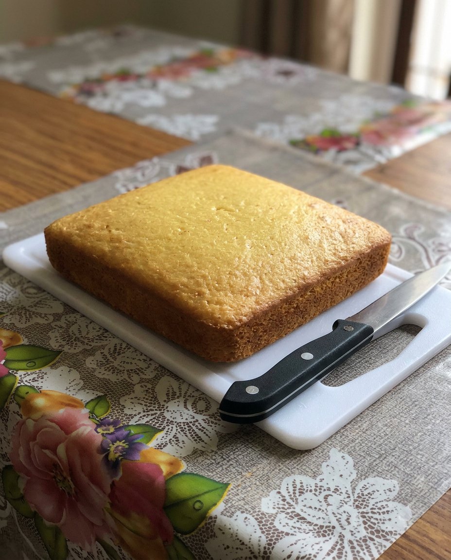 A close up shot of a moist eggless vanilla cake slice showing a tender crumb texture