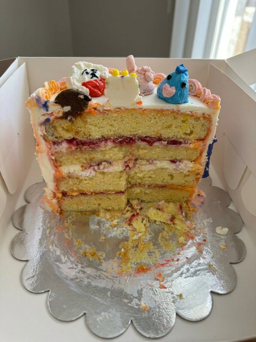 A slice of moist Bts Cake served on a plate with extra sprinkles