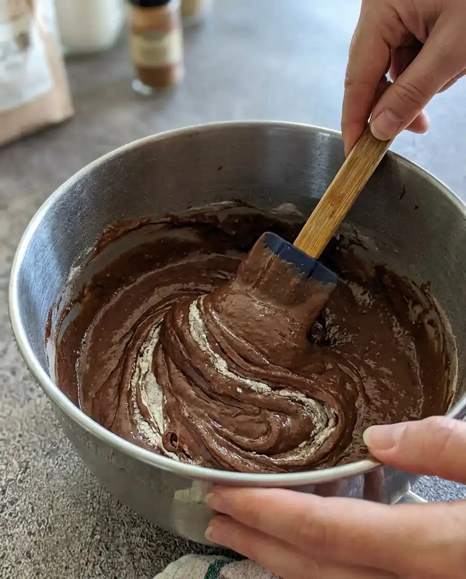 Eggless Black Forest Pastry Cake 12 Sifting flour and cocoa powder for a fine pastry cake texture.