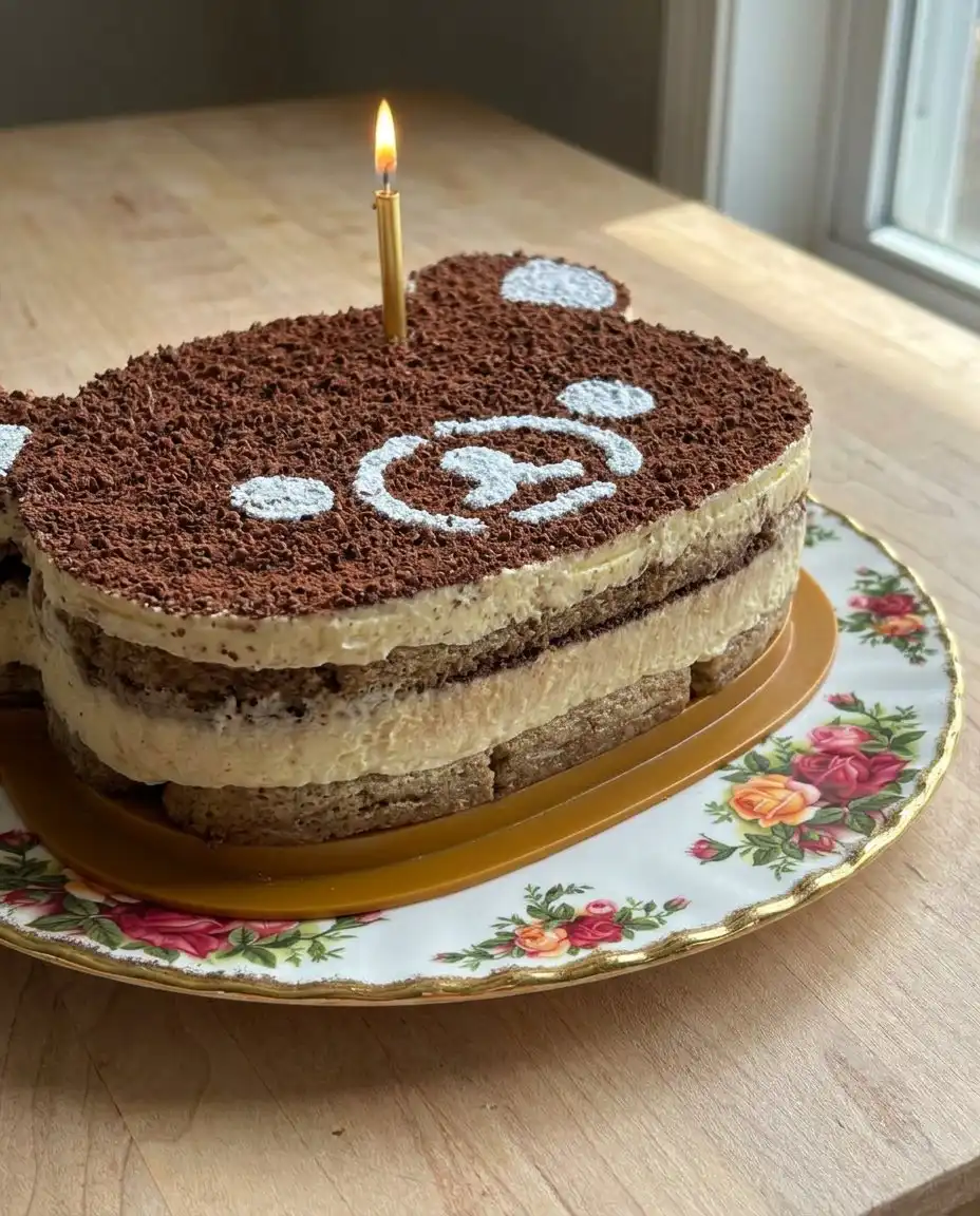 A perfect slice of Tiramisu Cake on a white plate with clean edges and cocoa dusting