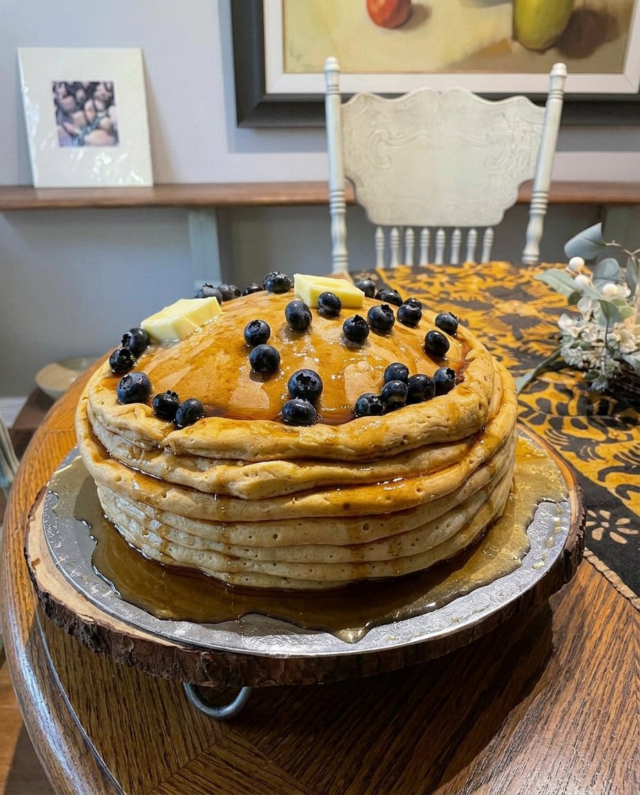 A slice being removed from the pancake cake revealing the interior layers