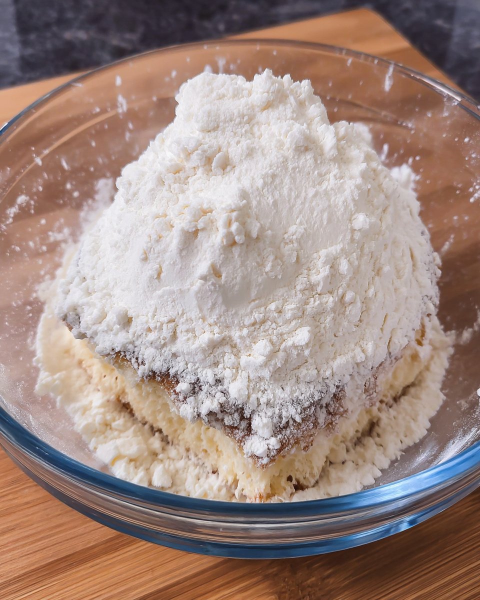 A close up shot of a knife slicing through the layers of a butter cake showing the gooey center.